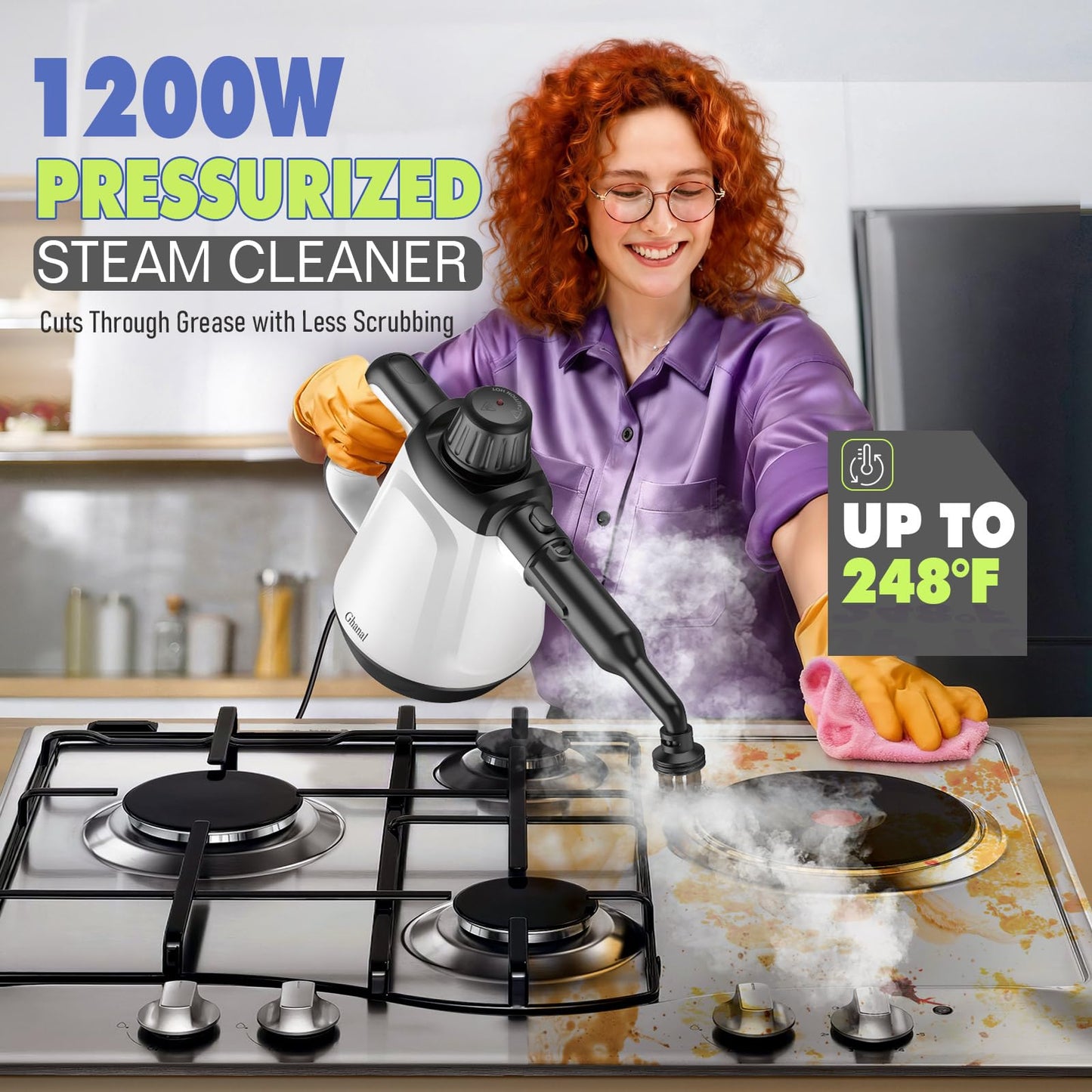 Handheld Steam Cleaner, Steamer for Cleaning with 13 Accessories 1200W Portable Steam Cleaner for Home, Multi-Surface Deep Cleaning for Bathrooms, Kitchens, Windows, Tile, Grout and Car