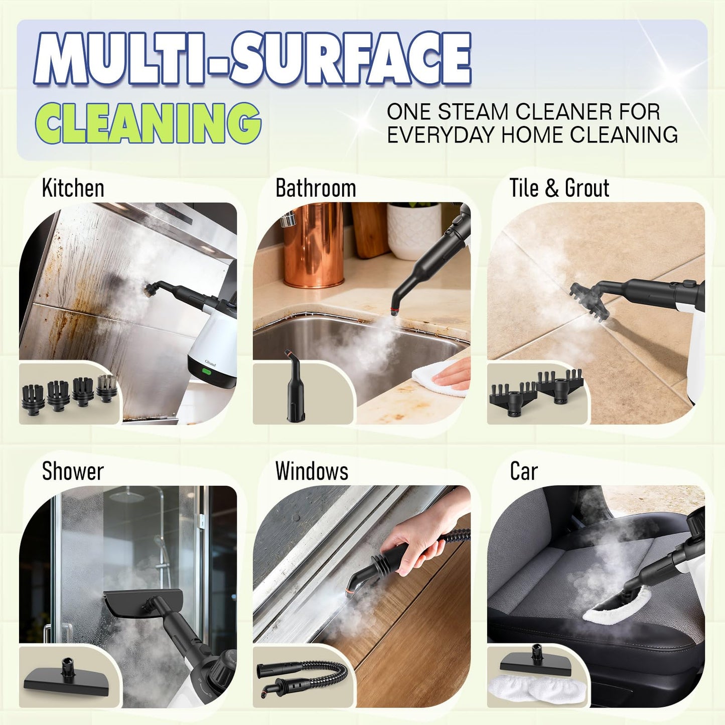 Handheld Steam Cleaner, Steamer for Cleaning with 13 Accessories 1200W Portable Steam Cleaner for Home, Multi-Surface Deep Cleaning for Bathrooms, Kitchens, Windows, Tile, Grout and Car
