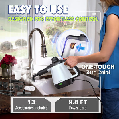 Handheld Steam Cleaner, Steamer for Cleaning with 13 Accessories 1200W Portable Steam Cleaner for Home, Multi-Surface Deep Cleaning for Bathrooms, Kitchens, Windows, Tile, Grout and Car